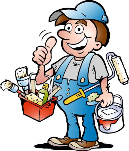 Hand-drawn Vector illustration of an happy Painter Handyman, giving thumb up