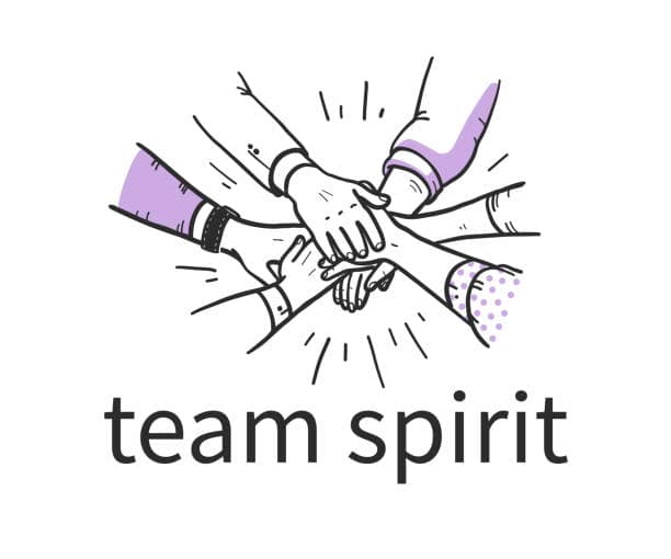 together-1 Team spirit concept with human hands holding together isolatex on white background. Team work, partnership, team building. Hand drawn sketch style. Vector illustration.